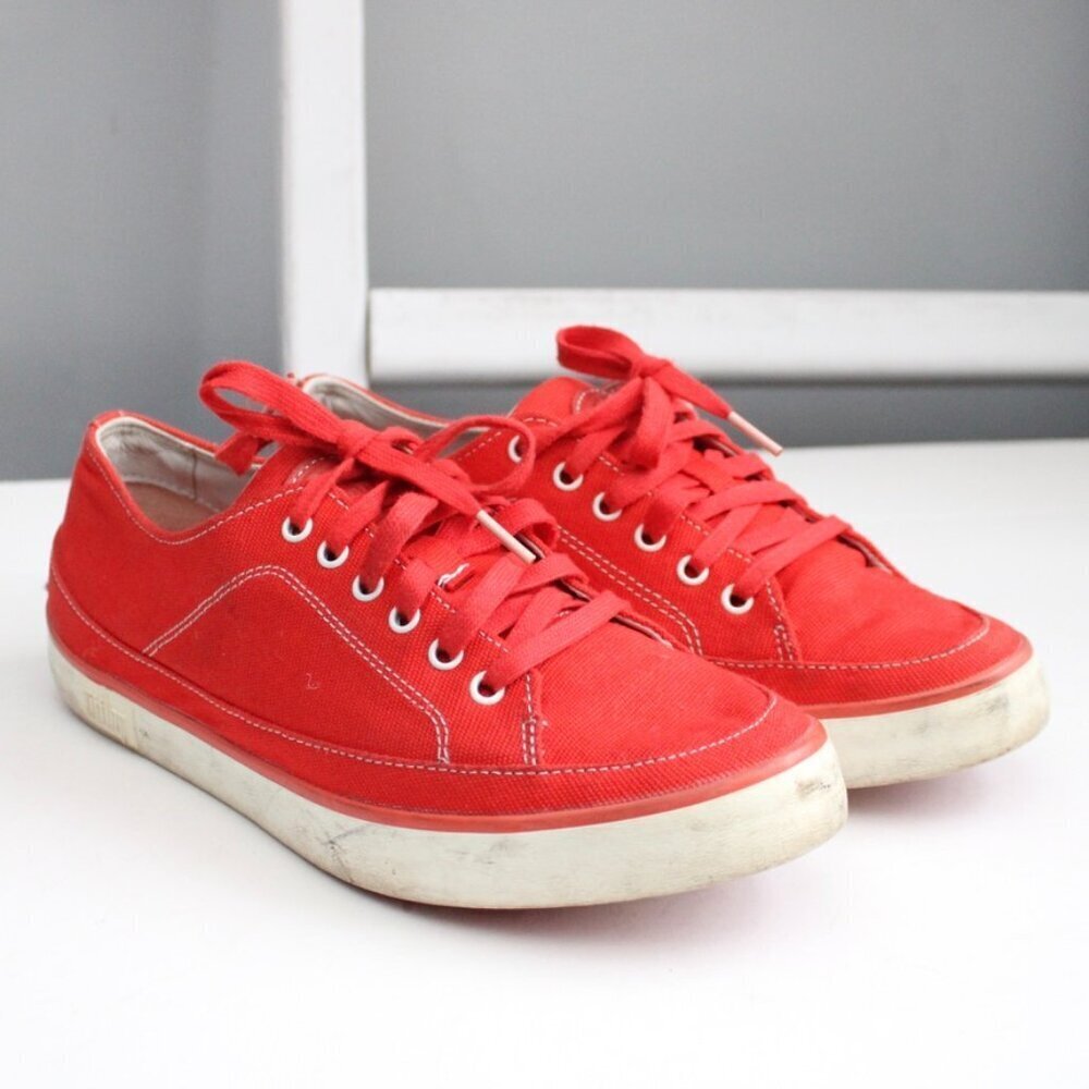 Fitflop Women's Super T Canvas Flame Red Lace-Up Sneakers Size 9
